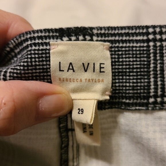 LA VIE Rebecca Taylor Glen houndstooth plaid high rise pants size 29 - Picture 3 of 5